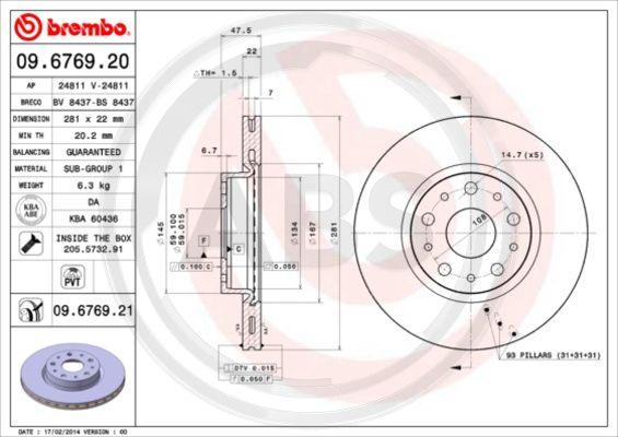 A.B.S. 09.6769.21 - Тормозной диск abcparts.ee