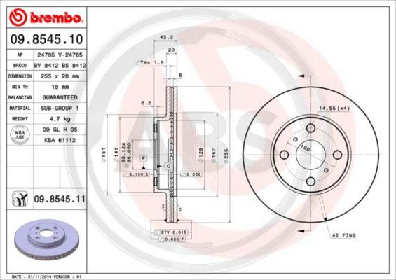 A.B.S. 09.8545.11 - Тормозной диск abcparts.ee