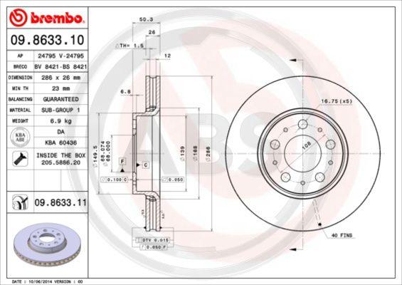 A.B.S. 09.8633.11 - Тормозной диск abcparts.ee