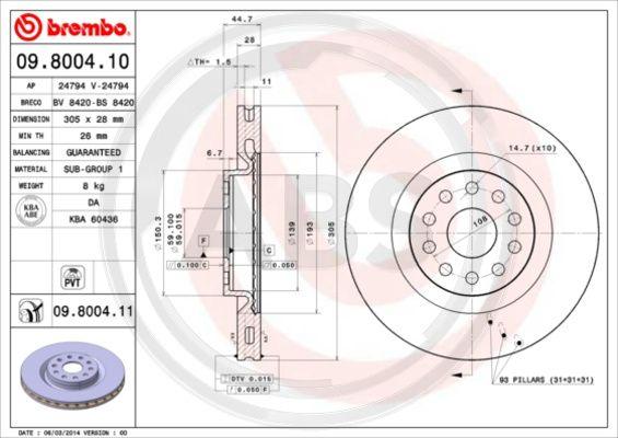 A.B.S. 09.8004.11 - Тормозной диск abcparts.ee