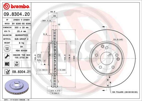 A.B.S. 09.8304.21 - Тормозной диск abcparts.ee