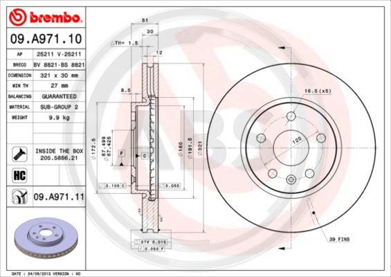 A.B.S. 09.A971.11 - Тормозной диск abcparts.ee