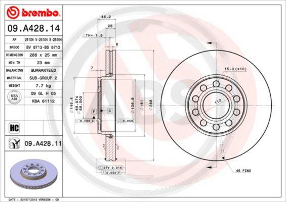 A.B.S. 09.A428.11 - Тормозной диск abcparts.ee