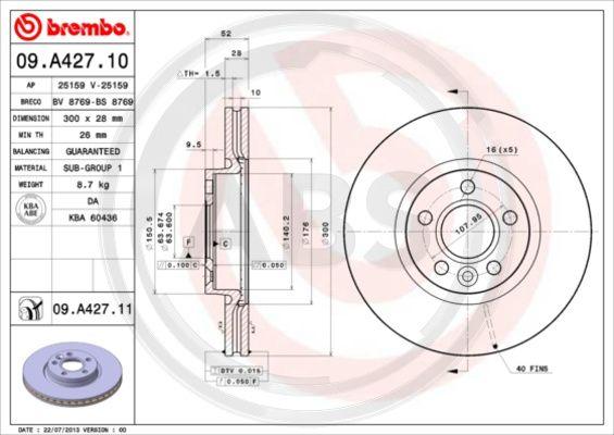 A.B.S. 09.A427.11 - Тормозной диск abcparts.ee