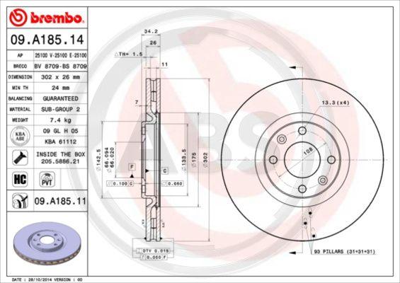 A.B.S. 09.A185.11 - Тормозной диск abcparts.ee