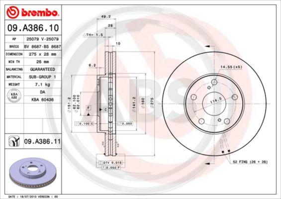A.B.S. 09.A386.11 - Тормозной диск abcparts.ee