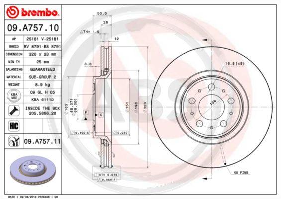 A.B.S. 09.A757.11 - Тормозной диск abcparts.ee