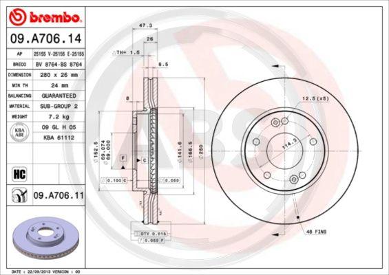 A.B.S. 09.A706.11 - Тормозной диск abcparts.ee