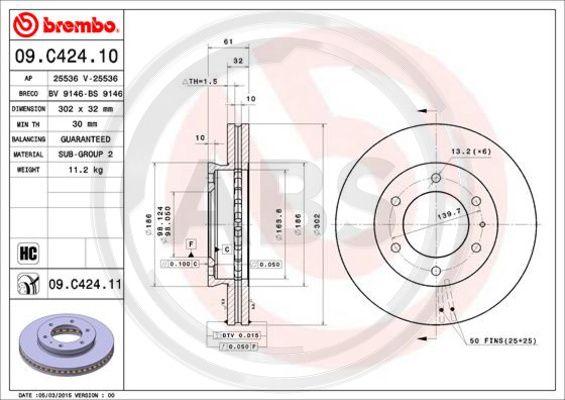 A.B.S. 09.C424.11 - Тормозной диск abcparts.ee