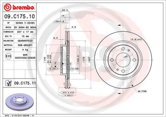 A.B.S. 09.C175.11 - Тормозной диск abcparts.ee