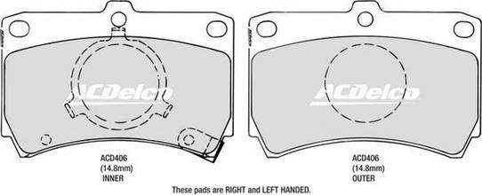 ACDelco ACD406 - Тормозные колодки, дисковые, комплект abcparts.ee
