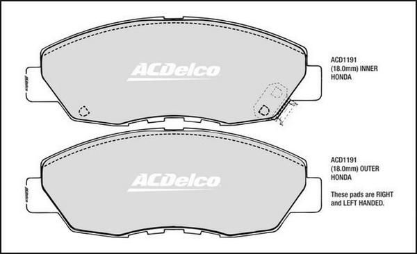 ACDelco ACD1191 - Тормозные колодки, дисковые, комплект abcparts.ee