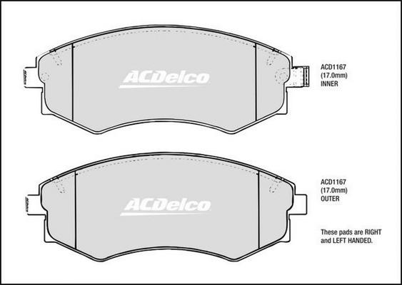 ACDelco ACD1167 - Тормозные колодки, дисковые, комплект abcparts.ee