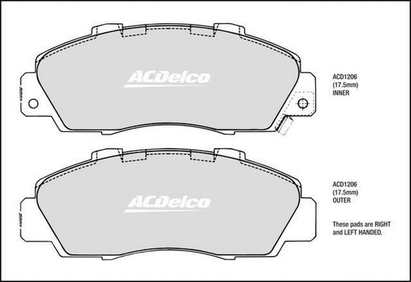 ACDelco ACD1206 - Тормозные колодки, дисковые, комплект abcparts.ee