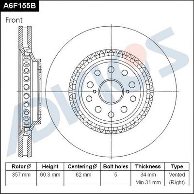 Advics A6F155B - Тормозной диск abcparts.ee
