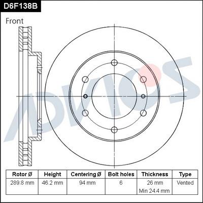 Advics D6F138B - Тормозной диск abcparts.ee