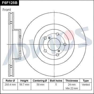 Advics F6F125B - Тормозной диск abcparts.ee