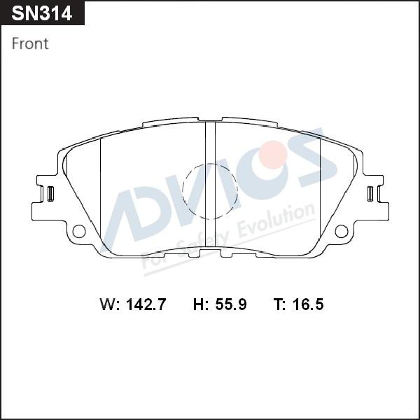 Advics SN314 - Тормозные колодки, дисковые, комплект abcparts.ee