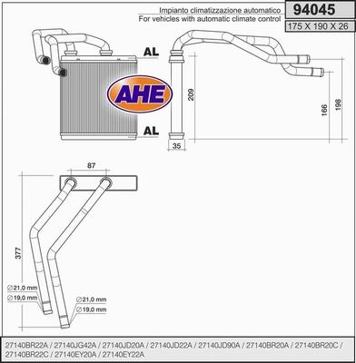 AHE 94045 - Теплообменник, отопление салона abcparts.ee