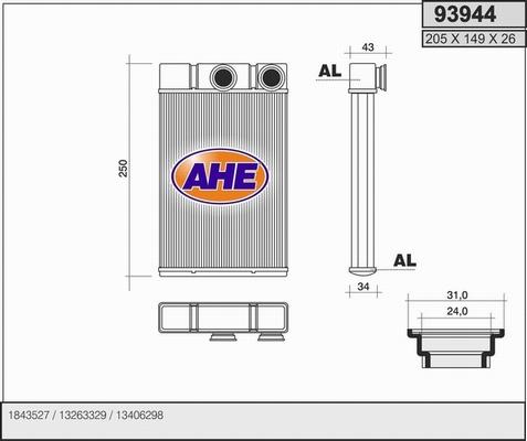 AHE 93944 - Теплообменник, отопление салона abcparts.ee