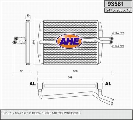 AHE 93581 - Теплообменник, отопление салона abcparts.ee