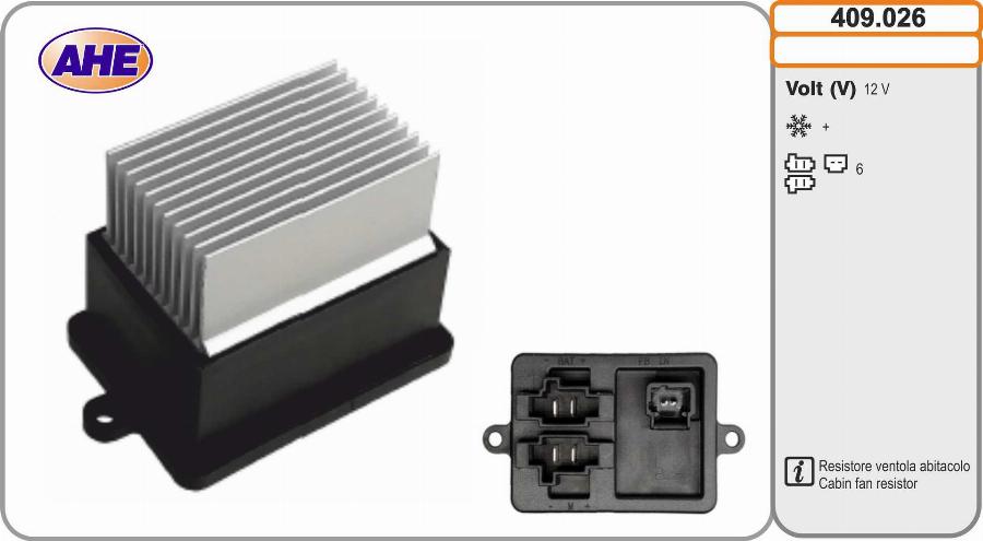 AHE 409.026 - Дополнительный резистор, электромотор - вентилятор радиатора abcparts.ee
