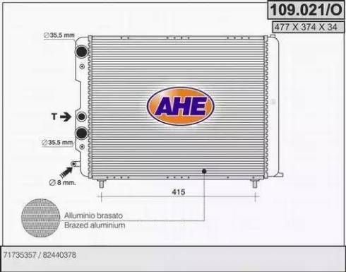 AHE 109.021/O - Радиатор, охлаждение двигателя abcparts.ee