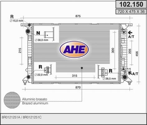 AHE 102.150 - Радиатор, охлаждение двигателя abcparts.ee