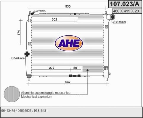 AHE 107.023/A - Радиатор, охлаждение двигателя abcparts.ee