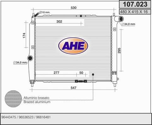 AHE 107.023 - Радиатор, охлаждение двигателя abcparts.ee