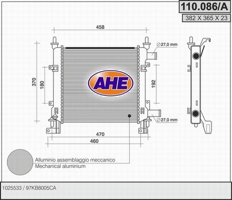 AHE 110.086/A - Радиатор, охлаждение двигателя abcparts.ee