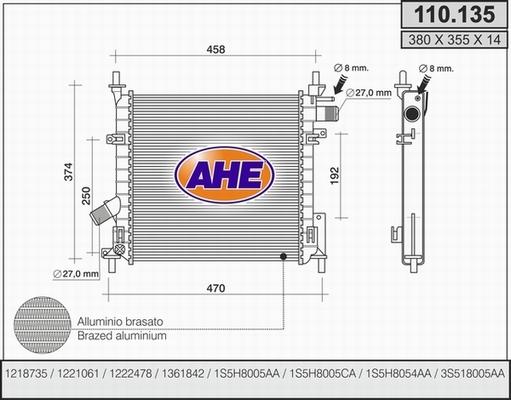 AHE 110.135 - Радиатор, охлаждение двигателя abcparts.ee
