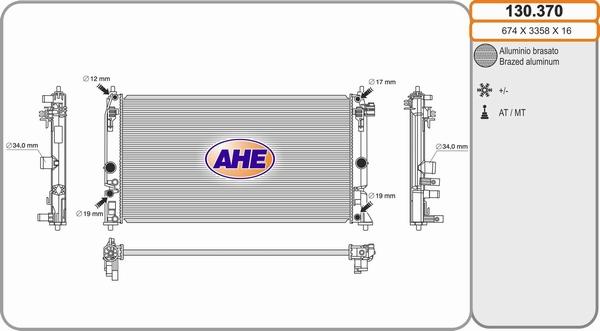 AHE 130.370 - Радиатор, охлаждение двигателя abcparts.ee