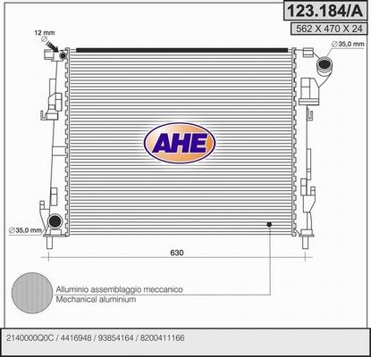 AHE 123.184/A - Radiaator,mootorijahutus abcparts.ee