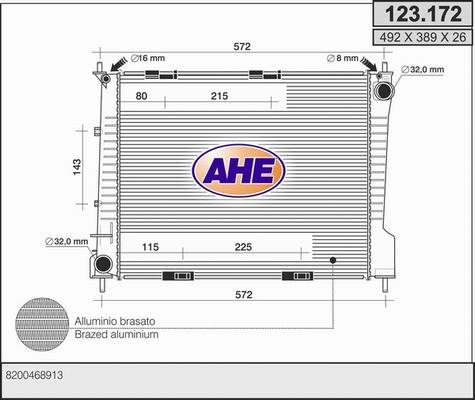 AHE 123.172 - Radiaator,mootorijahutus abcparts.ee