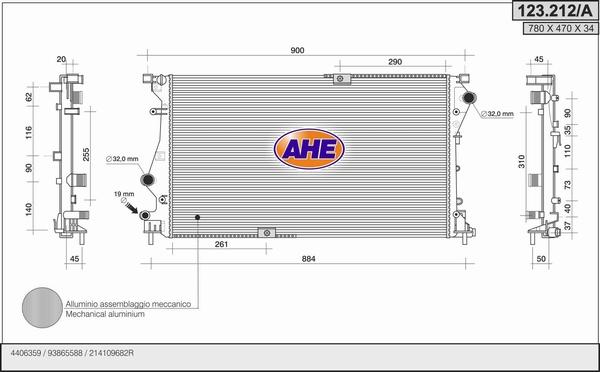 AHE 123.212/A - Radiaator,mootorijahutus abcparts.ee