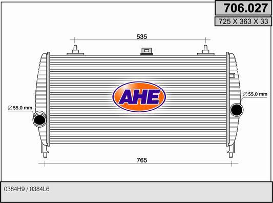 AHE 706.027 - Интеркулер, теплообменник турбины abcparts.ee
