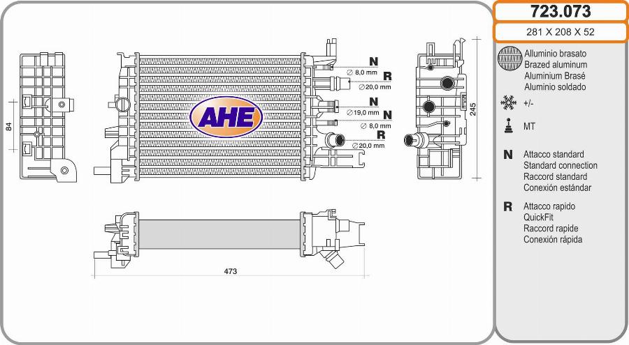 AHE 723.073 - Интеркулер, теплообменник турбины abcparts.ee