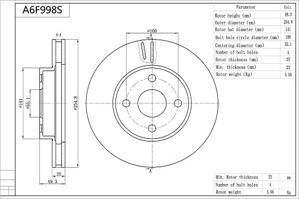 AISIN A6F998S - Тормозной диск abcparts.ee