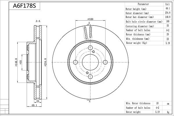 AISIN A6F178S - Тормозной диск abcparts.ee
