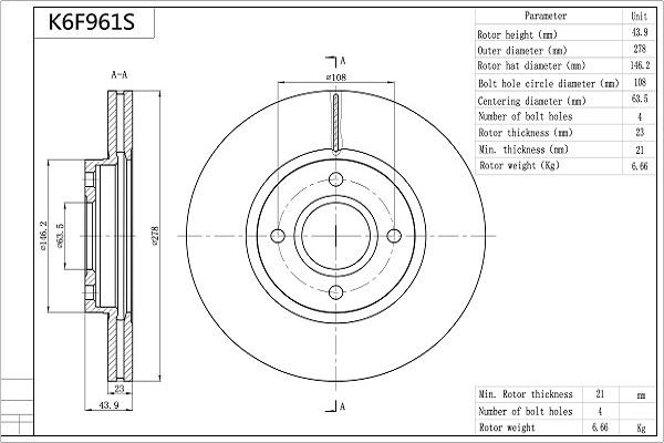 AISIN K6F961S - Тормозной диск abcparts.ee