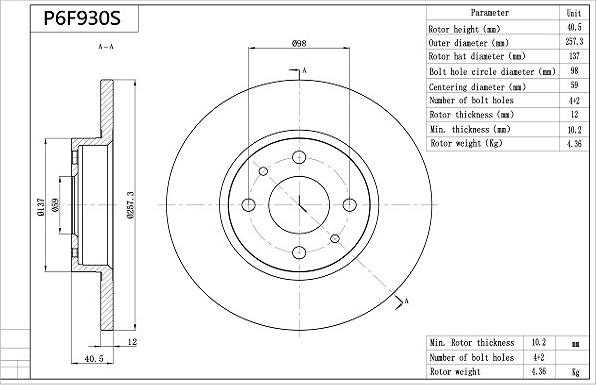 AISIN P6F930S - Тормозной диск abcparts.ee