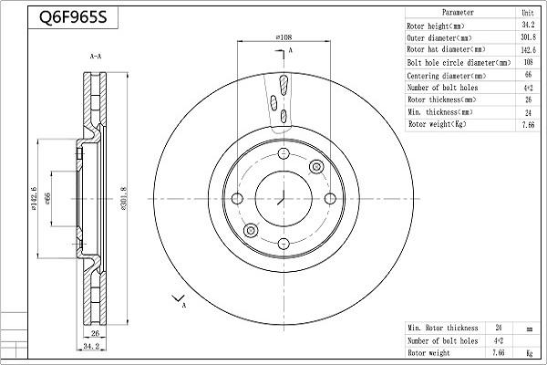 AISIN Q6F965S - Тормозной диск abcparts.ee