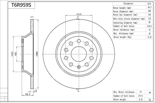 AISIN T6R959S - Тормозной диск abcparts.ee