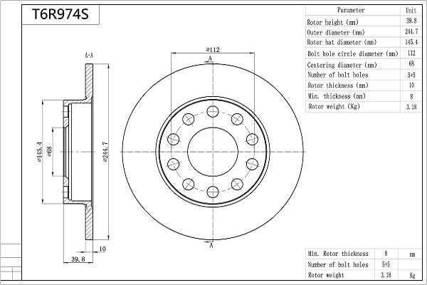 AISIN T6R974S - Тормозной диск abcparts.ee