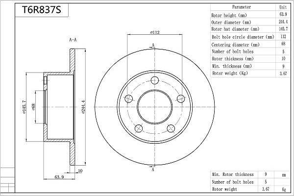 AISIN T6R837S - Тормозной диск abcparts.ee