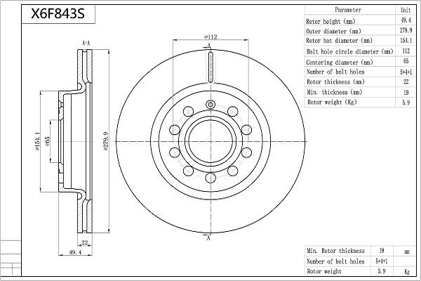 AISIN X6F843S - Тормозной диск abcparts.ee