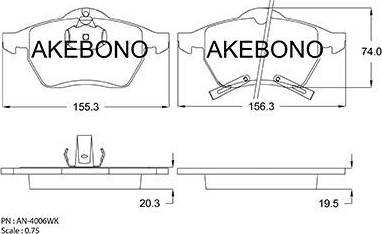 Akebono AN-4006WK - Тормозные колодки, дисковые, комплект abcparts.ee
