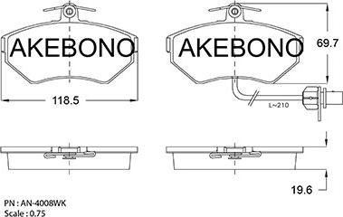 Akebono AN-4008WKE - Тормозные колодки, дисковые, комплект abcparts.ee