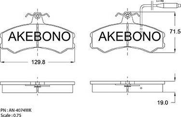 Akebono AN-4074WK - Тормозные колодки, дисковые, комплект abcparts.ee